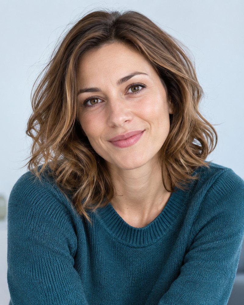 Lena Ferretti, maglia verde lago, ritratto di studio